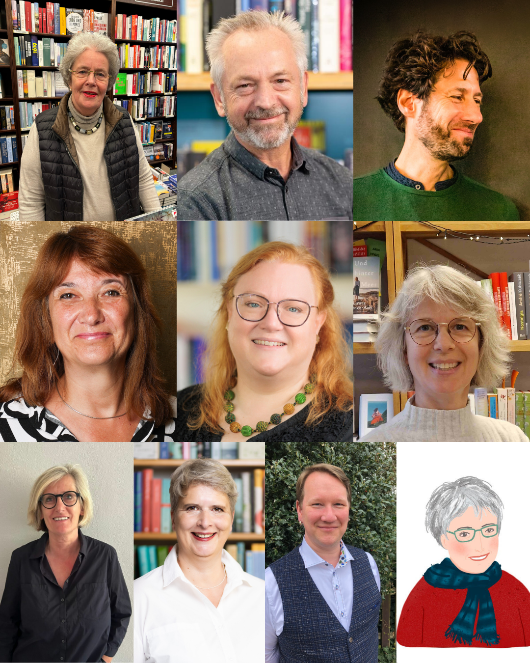 Collage der Patenbuchändlerinnen und -buchhändler.