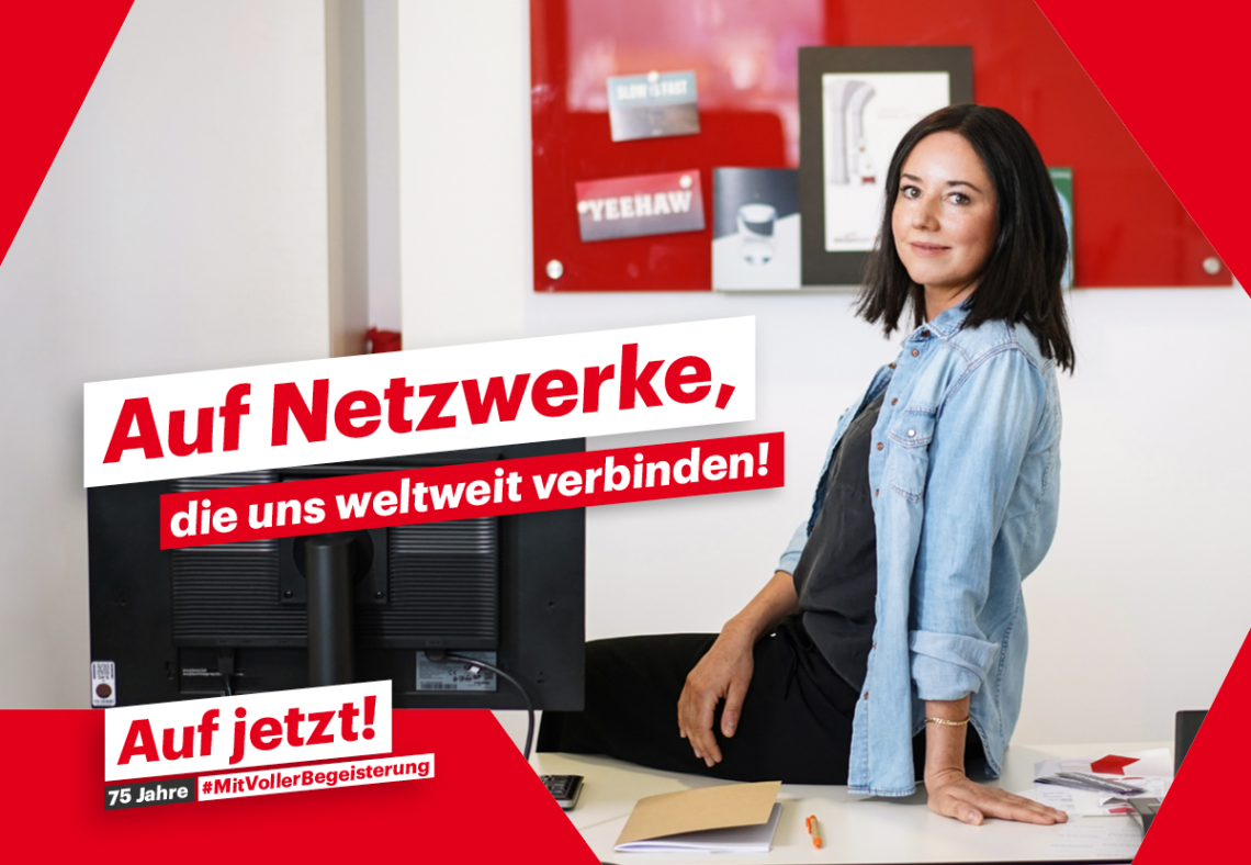 Claim "Auf Netzwerke, die uns weltweit verbinden!".