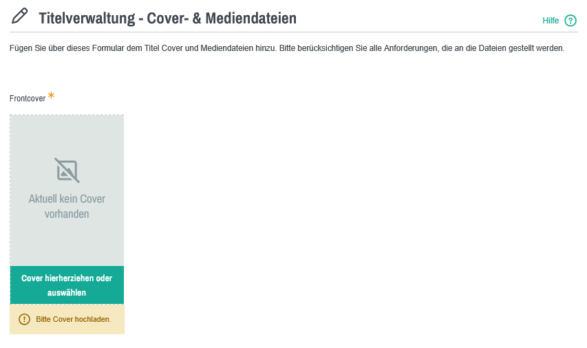 Medienupload-Seite ohne Cover