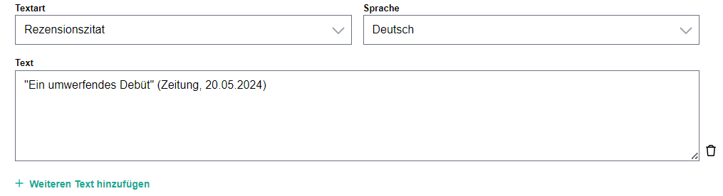 Rezensionszitat als Weiteren Text hinzufügen