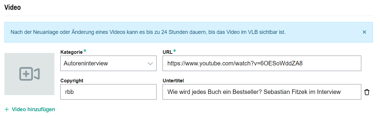 Videos pflegen im VLB